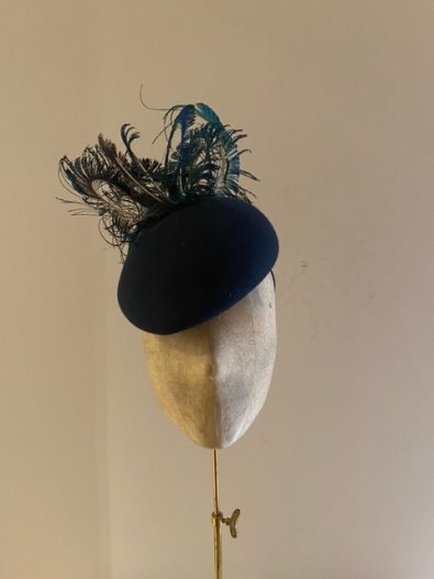 Hat Base: Navy Felt, Feathers: Peacock