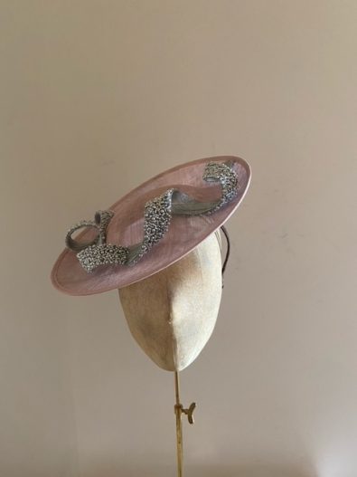 Hat Base: Pale Pink, Beaded Trim: Silver