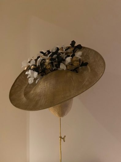 Hat Base: Gold, Feathers: Gold, Black & Ivory