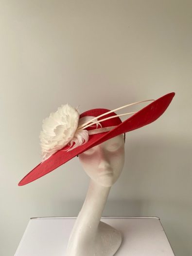 Hat Base: Raspberry, Feather Flower: Ivory, Quills: Ivory