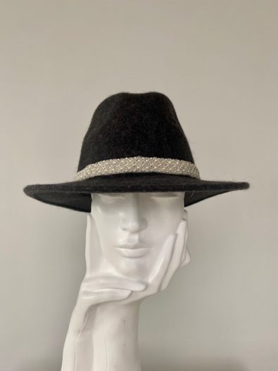 Fedora Hat: Charcoal Grey, Pearl Beaded trim