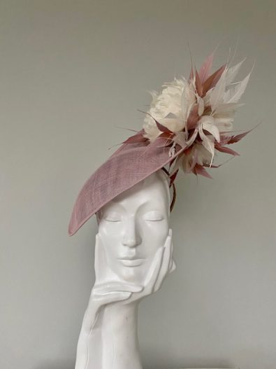 Hat Base: Pale Pink, Feather Flower: Ivory, Spikey Feathers: Ivory & Pale Pink
