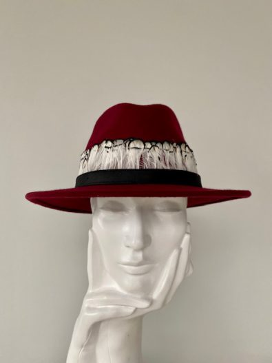 Fedora Hat: Claret, Feather Trim