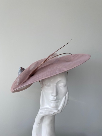 Hat Base: Pale Pink, Bow: Pale Pink & Fabric, Quills: Champagne