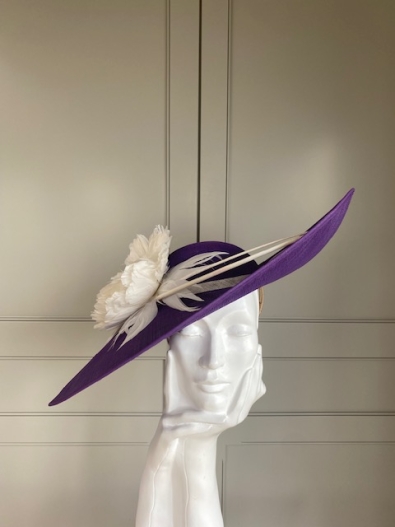 Hat Base: Prugna, Flowers & Quills: Ivory