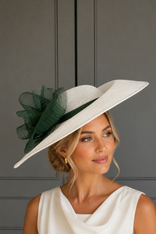 Ready to wear Coventry dish hat ivory and donatello, ready to ship ascot hat, ready to ship race day hat, ready to ship wedding hat