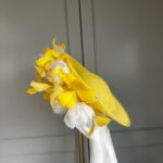 exclusive York Dish Hat, yellow and ivory dish hat, ready to ship hat, ready to ship ascot hat, ship today ascot hat