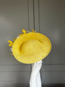 exclusive York Dish Hat, yellow and ivory dish hat, ready to ship hat, ready to ship ascot hat, ship today ascot hat