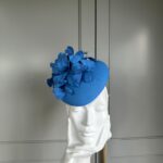 Ready to wear balmoral pillbox hat in denim stone hostie hats, ready to ship hat, ready to wear hat, ascot hat, royal ascot summer wedding hat