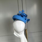 Ready to wear balmoral pillbox hat in denim stone hostie hats, ready to ship hat, ready to wear hat, ascot hat, royal ascot summer wedding hat