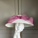 Ready to wear hepburn hat in white and pink, ready to ship hat, ready to ship ascot hat, ready to ship weddinghat, next day delivery ascot hat, next day delivery wedding hat