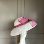 Ready to wear hepburn hat in white and pink, ready to ship hat, ready to ship ascot hat, ready to ship weddinghat, next day delivery ascot hat, next day delivery wedding hat