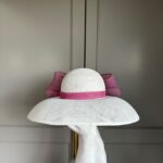 Ready to wear hepburn hat in white and pink, ready to ship hat, ready to ship ascot hat, ready to ship weddinghat, next day delivery ascot hat, next day delivery wedding hat
