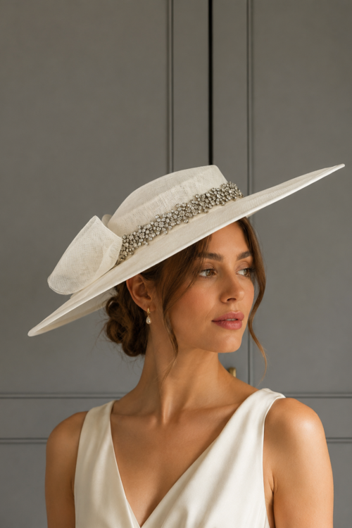 Ready to wear Newbury hat ivory, ready to ship ivory ascot hat, ready to ship ivory wedding hat, next day ascot hat, next day wedding hat