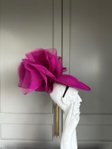 Ready to wear Petro Dish hat, Porto Pink, ready to ship ascot hat, ready to ship wedding hat, next day delivery ascot hat, next day delivery wedding hat