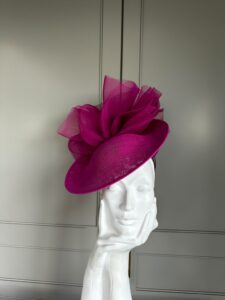 Ready to wear Petro Dish hat, Porto Pink, ready to ship ascot hat, ready to ship wedding hat, next day delivery ascot hat, next day delivery wedding hat