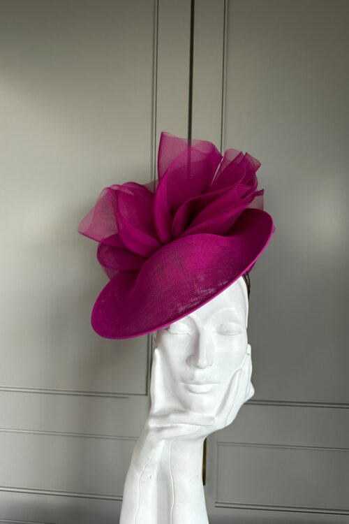 Ready to wear Petro Dish hat, Porto Pink, ready to ship ascot hat, ready to ship wedding hat, next day delivery ascot hat, next day delivery wedding hat