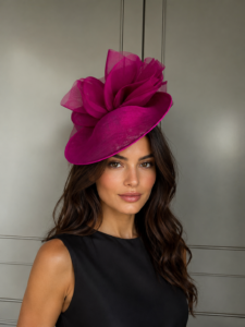 Ready to wear Petro Dish hat, Porto Pink, ready to ship ascot hat, ready to ship wedding hat, next day delivery ascot hat, next day delivery wedding hat