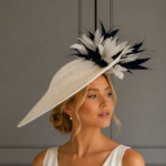 Ready to wear whitby dish hat ivory and navy, ready to ship ascot hat, ready to schip hat for royal ascot, ready to ship hat wedding, next day delivery ascot hat, next day delivery wedding hat
