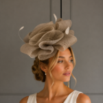 Ready to wear luton fascinator hessian, ready to ship ascot fascinator, ready to ship wedding fasinator, next day delivery wedding fascinator, next day delivery ascot fascinator