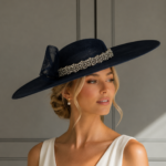 Ready to wear Newbury hat navy blue, ready to ship navy blue ascot hat, ready to ship navy blue wedding hat