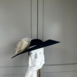 ready to wear coventry hat navy and cream, ready to ship navy ascot hat, ready to ship navy weddin ghat, next day navy ascot hat, next day delivery wedding hat