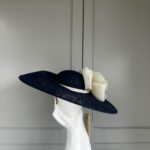 ready to wear coventry hat navy and cream, ready to ship navy ascot hat, ready to ship navy weddin ghat, next day navy ascot hat, next day delivery wedding hat