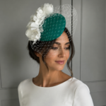 ready to wear parrot pillbox hat in surgical green, hostie hats, ready to ship hat, green ascot hat, royal ascot hat, wedding hat green